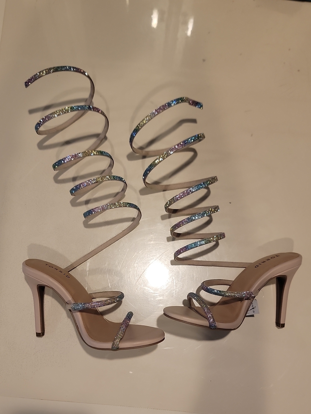 Spiral Wrap Stiletto Sandals in Multi-Color Glitter